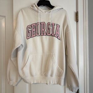 Women’s White UGA Bulldog Georgia Hoodie with Pink Georgia Logo